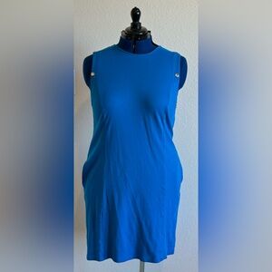New York & Company dress with button accents. Keyhole button close. XL Blue